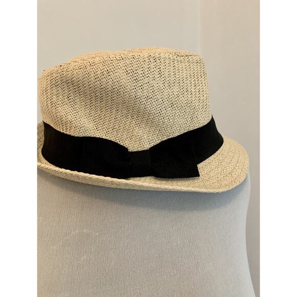 Scala Pronto Black Band Woven Straw Men's Fedora Hat NWT Natural Bow VTG Vacatio - Picture 4 of 10